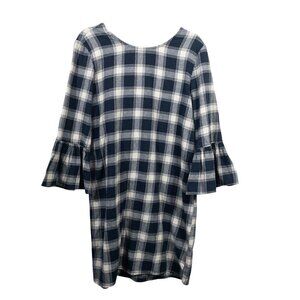 Velvet Heart blue and white gingham plaid shift dress with bell sleeves SZ S